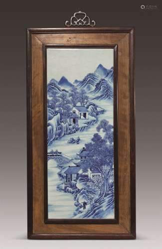 清中期 青花山水纹瓷板