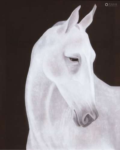 梁桂峰（b.1983） 白色动物肖像之马 镜心 绢本水墨