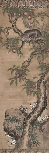 沈铨（1682～1760） 摘寿桃 立轴 设色绢本