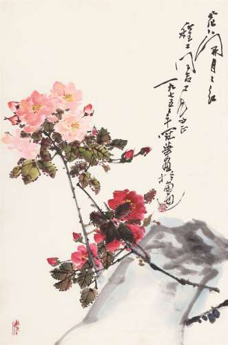 高冠华（1915～1999） 月季 立轴 设色纸本