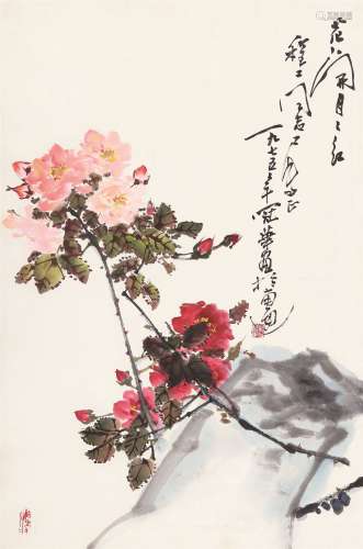 高冠华（1915～1999） 月季 立轴 设色纸本
