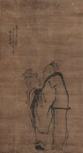 高其佩（1660～1734） 人物赏菊图 镜心 水墨绫本