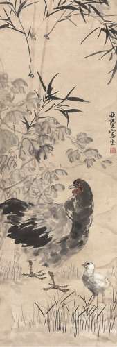 汪亚尘（1894～1983） 竹鸡图 立轴 设色纸本