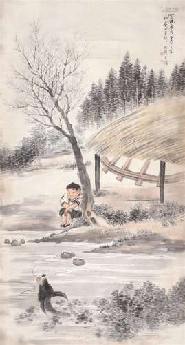 倪田（1855～1919） 童子牧牛图 立轴 设色纸本