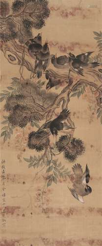 马元驭（1669～1722） 喜上枝头 立轴 设色绢本