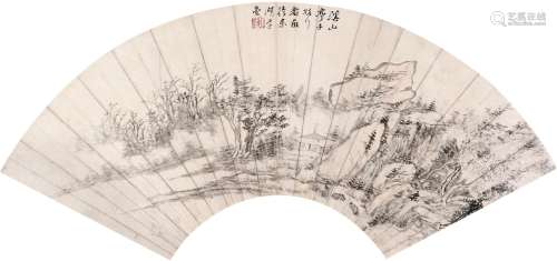 罗牧（1622～1705） 山水扇面 镜心 设色纸本