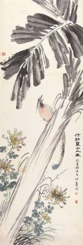 郭味渠（1908～1971） 禽鸟花卉图 立轴 设色纸本