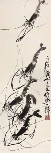 齐良巳（1923～1988） 虾 立轴 水墨纸本