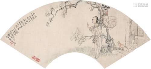 钱慧安（1833～1911） 仕女图 扇面 设色绢本