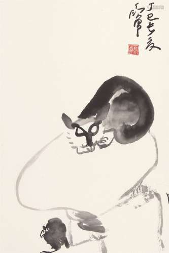 丁衍庸（1903～1978） 猫雀图 立轴 水墨纸本