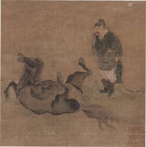 赵子昂（1254～1322） 驭马图 立轴 设色绢本