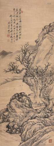 胡铁梅（1848～1899） 寒林图 立轴 水墨绫本