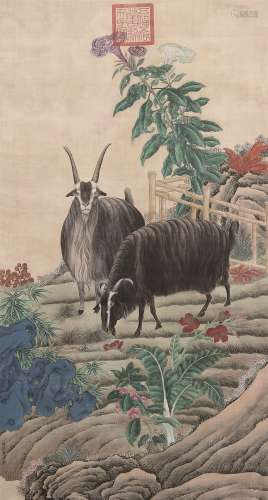 郎世宁（1688～1766）（款） 双祥图 立轴 设色绢本
