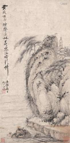 石涛（1642～1708）（款） 云藏古寺钟声起 镜心 设色纸本