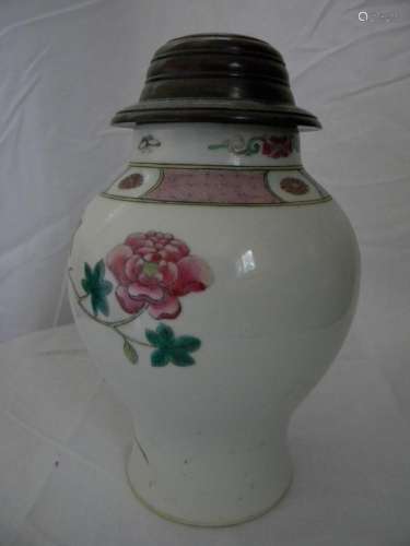 Antique Chinese Famillie Rose Vase with Wood Cover