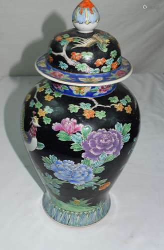 Antique Chinese Black Glazed Enamel Vase with Cover