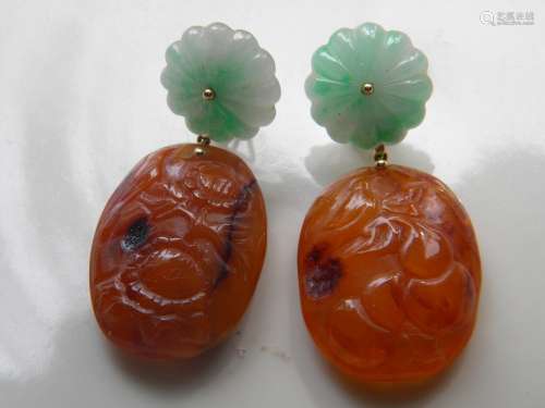 PAIR OF ANTIQUE CHINESE JADEITE BUTTER SCOTCH AMBER EAR