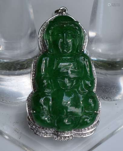 GIA Certified Green Jadeite Guanyin Pendant