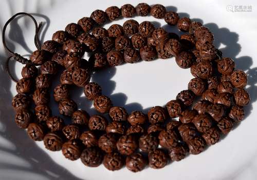 Antique Chinese Carved Nut Necklace 108 beads