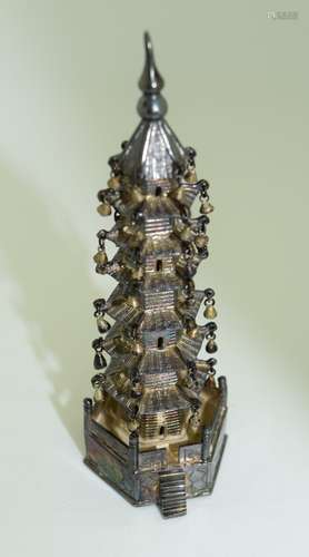 Antique Chinese Silver Pagoda Statue