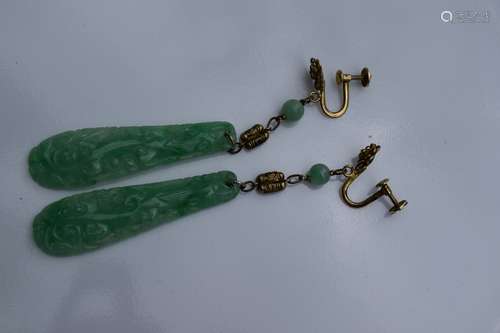 Pair of Antique Chinese Carved Dragon Jadeite Earrings