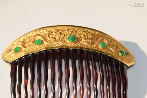 22K Gold Antique Chinese Gold Jadeite Dragon Hair Comb