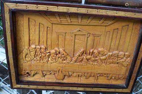 Antique Wood Carved Panel Framed