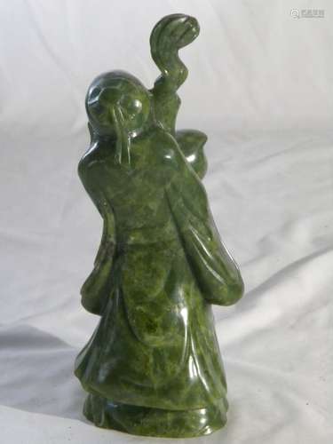 CHINESE NEPHRITE HETIAN GREEN LONGEVITY GOD STATUE