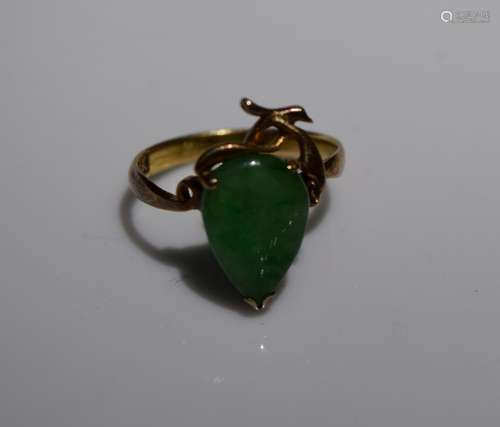 Antiue Chinese 18K Gold Natural Jadeite Ring