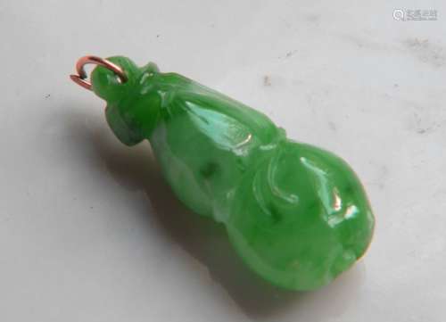 Antique Chinese Green Jadeite Gourd Pendant