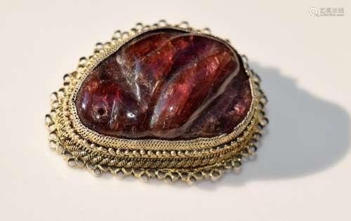 Antique Chinese Ruby Brooch Pin