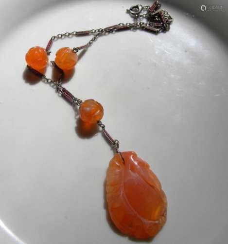 Antique Chinese Carnelian Necklace, size of pendant