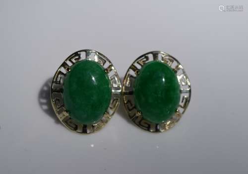 Pair of Antique 14K Gold Green Jadeite Earrings