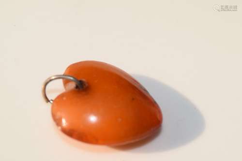 Antique Chinese Butter Scotch Amber Heart Shape Pendant