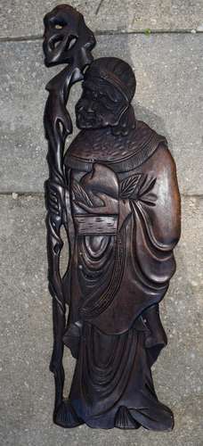 Antique Wood Carved Longevity Godness Plaque