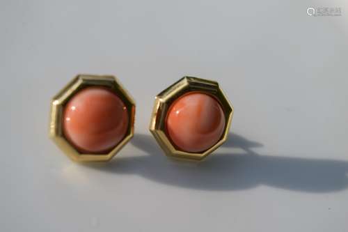 Pair of 14K Gold Coral Earrings