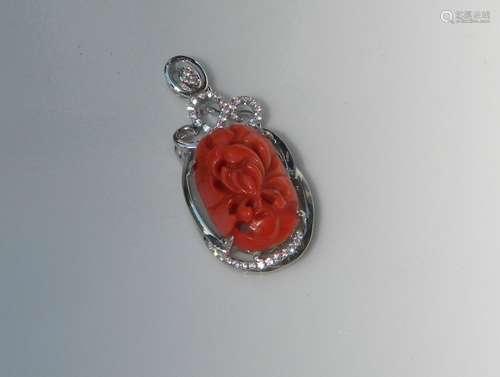 Antique Carved Red Coral Flower Pendant