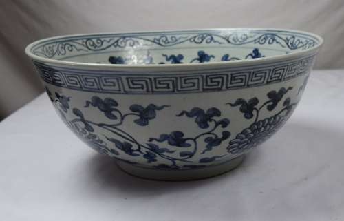 Huge Antique Chinese Blue and White Bowl