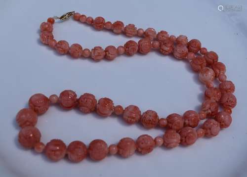 Vintage Carved Longevity Coral Bead Necklace