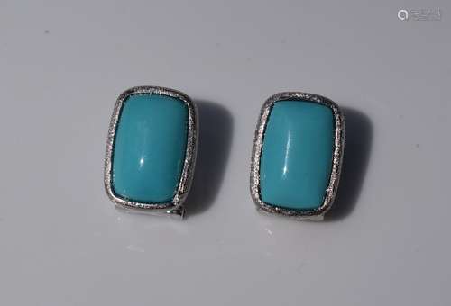 Pair of Silver Turquoise Earrings