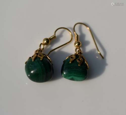 Pair of Antique Chinese Malachite Earrings