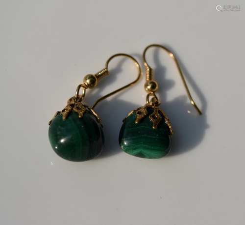 Pair of Antique Chinese Malachite Earrings