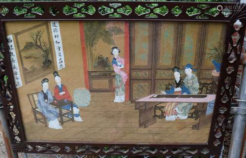 Antique Chinese Hardwood Framed Painting