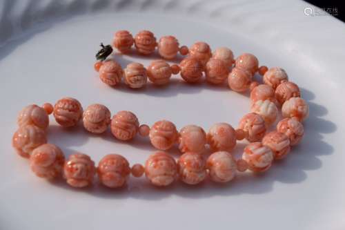 Vintage Carved Longevity Coral Bead Necklace