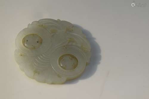 Antique Chinese Nephrite Jade Butterfly Wheel Pendant