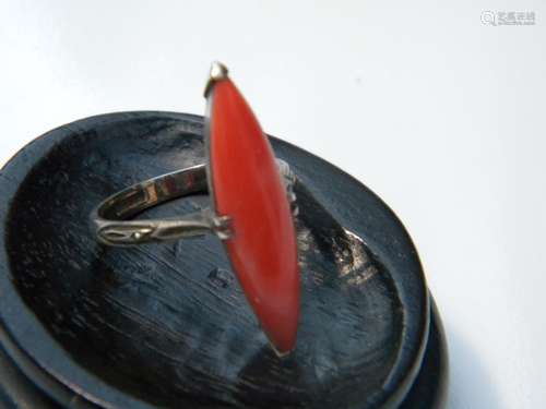 Antique Coral Silver Ring