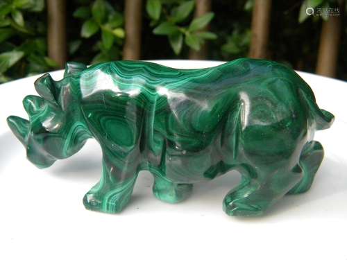 Vintage Malachite Rhino Statue