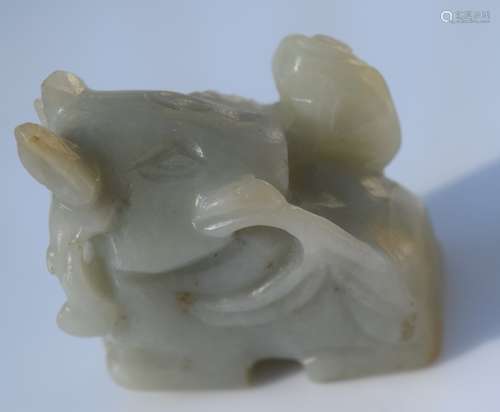 Antique Chinese Nephrite Jade Deer and Lingzhi