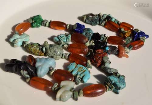 Antique Chinese Amber, Turquoise Necklace