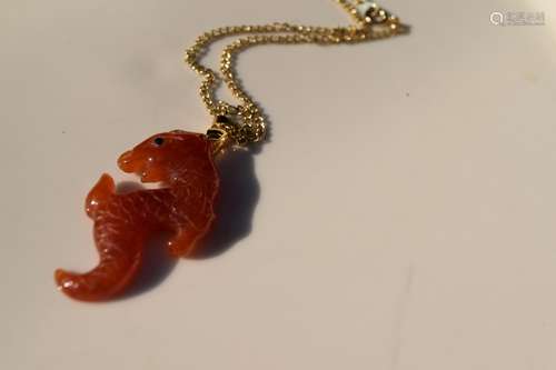 Vintage Red Jadeite Dragon Pendant